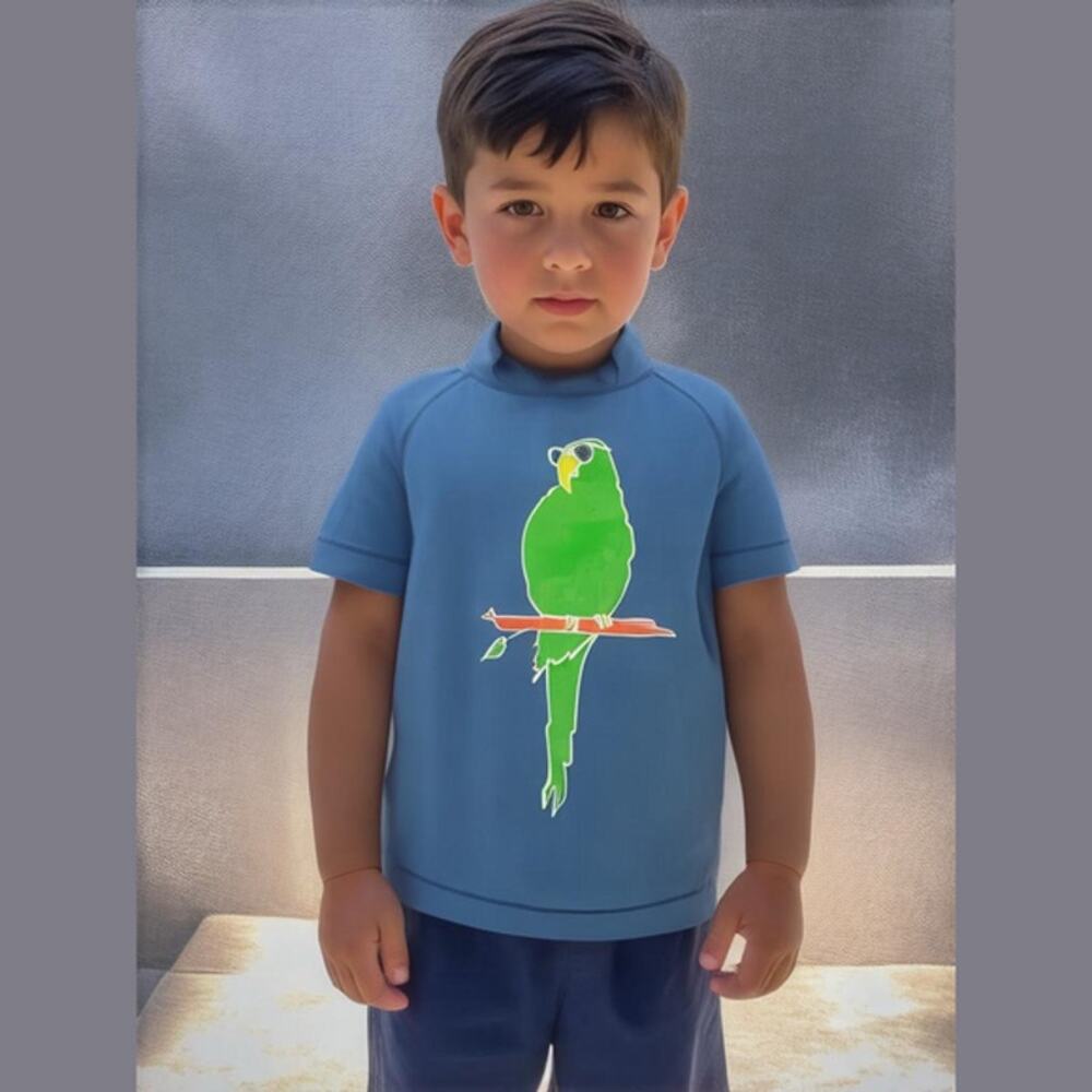 Gap‎ Boys Rash Guard Swim Shirt Size 18-24 Mo Moody Blue Zip Back Parrot